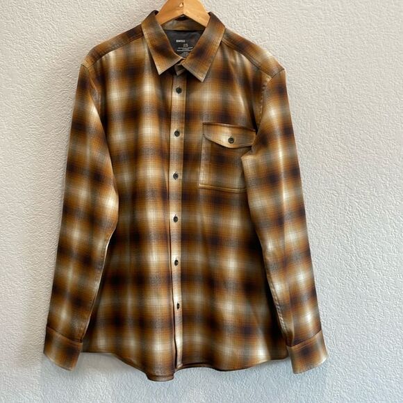 Swiss Tech Brown Plaid Flannel Button Down Shirt Size XL - Picture 1 of 7